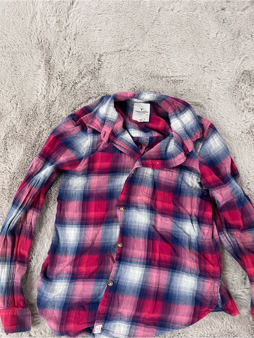 American Eagle Outfitters Pink and Blue Plaid Button-Down Shirt